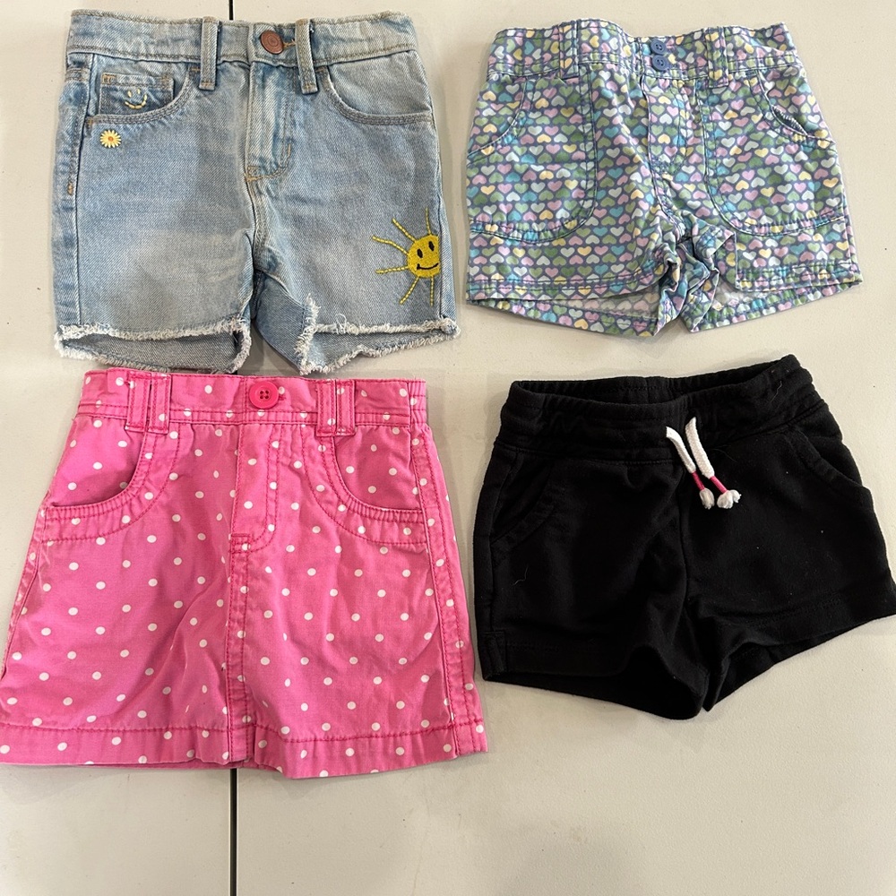3T Kids Shorts Bundle - Denim, Heart, Pink Polka Dot, Black